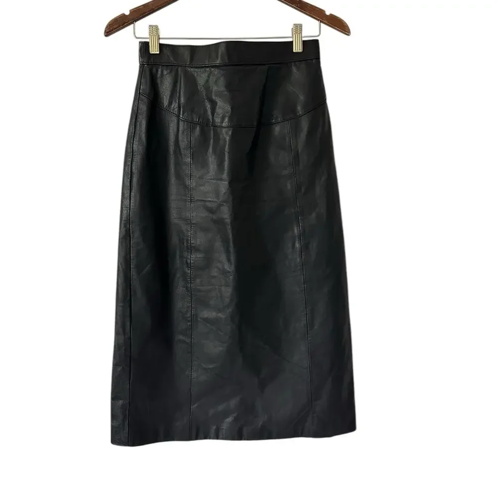 Vintage Black Leather High Waisted Skirt size 8 (runs small)